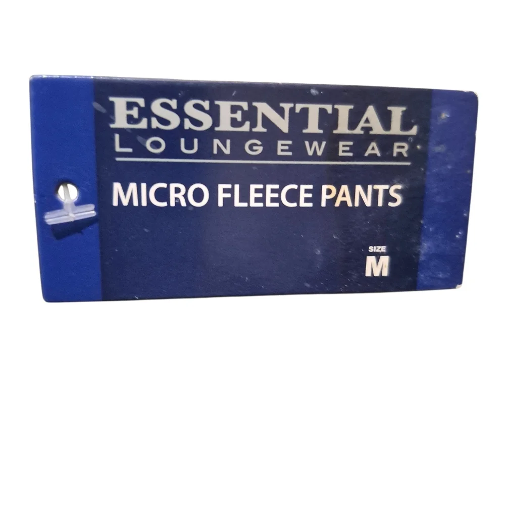 Men's Micro Fleece Pants Essential Loungewear Medium  Blue Plaid Drawstring New - Picture 5 of 9